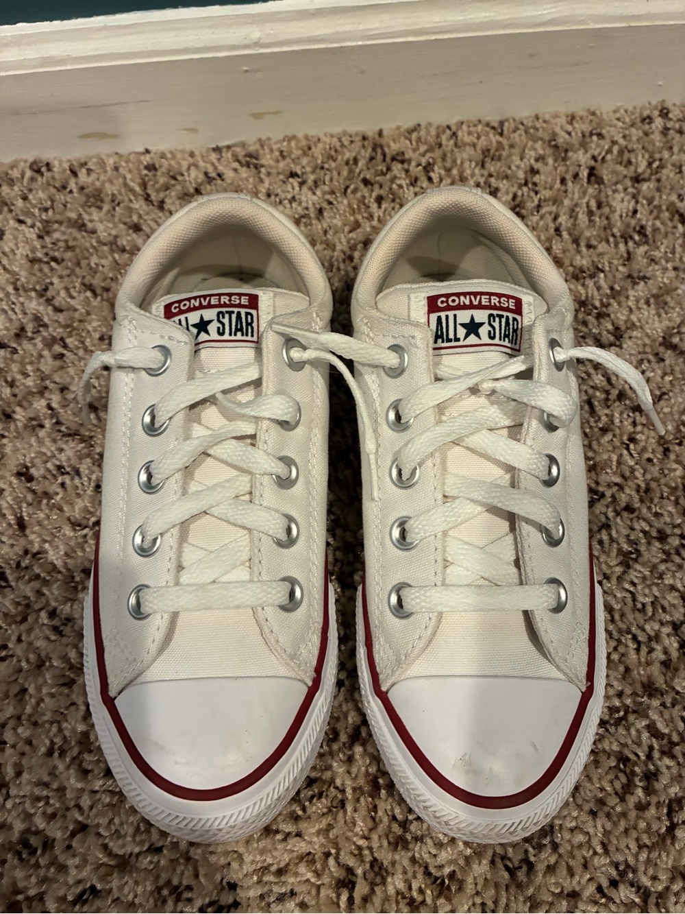 Converse Kids White Low Top Sneakers with Red Trim